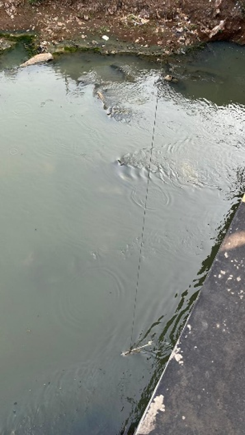 Alat ukur arus yang digantung dari jembatan ke dalam aliran.